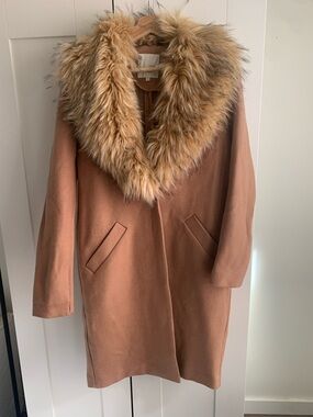 River Island Faux Fur Collar Camel Coat